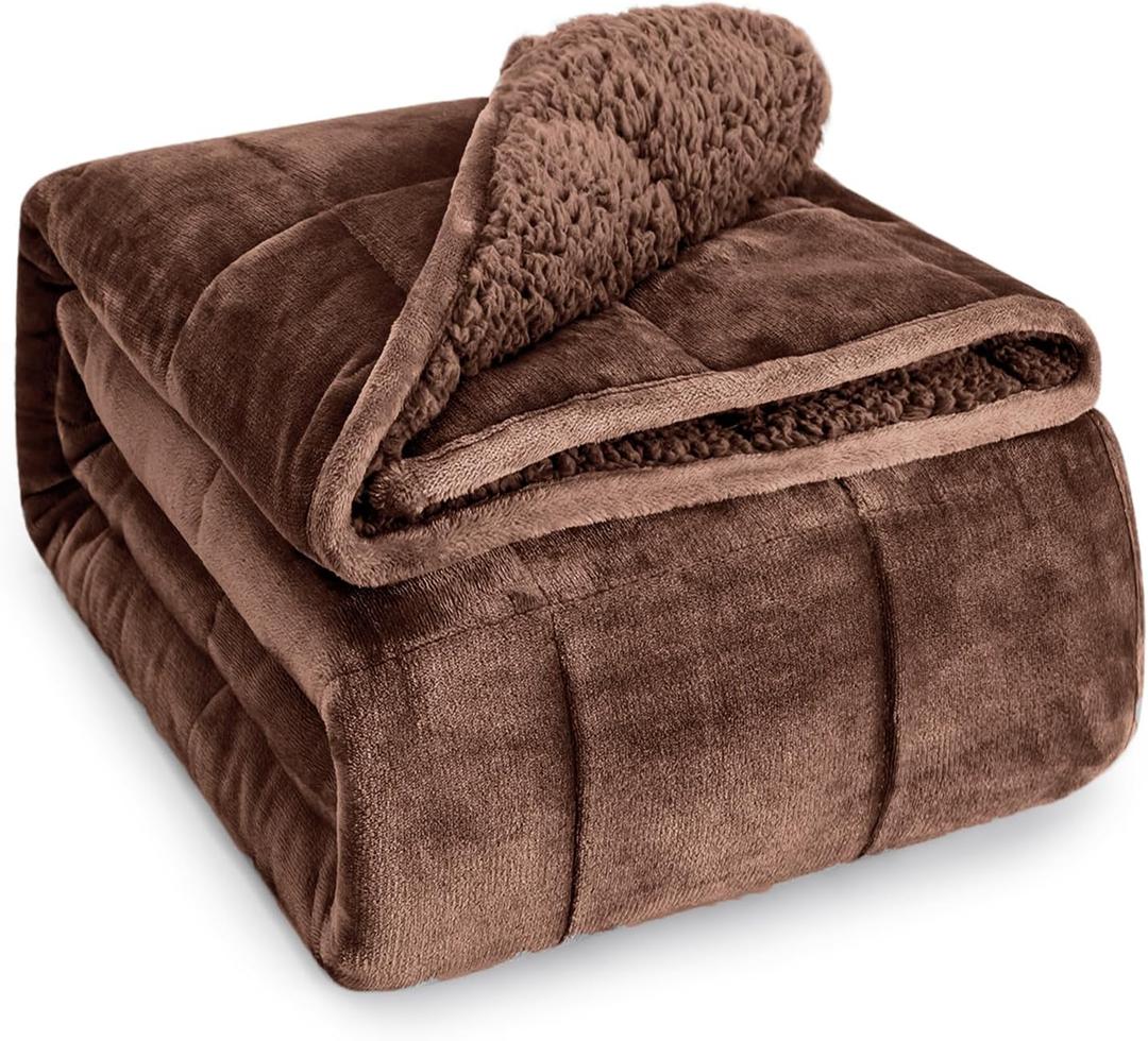 Wemore Sherpa Fleece Weighted Blanket for Adult 15 lbs Twin 48"x72" Brown