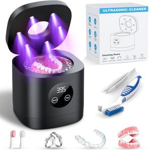 TEBAL Ultrasonic Retainer Cleaner Machine, 52kHz Ultrasonic Denture Cleaner for Night Guards, Braces, Toothbrush Heads, Jewelry and More, Ultrasonic Cleaner for Retainers with 250ML Capacity, Black