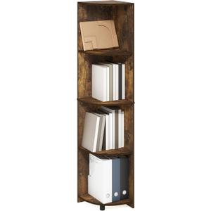 Furinno ECON Corner Shelf, 4-Tier Corner Book Shelf, Storage Shelves, Display Rack, Bookshelf, for Organization and Storage, Living Room, Home Office, Amber Pine