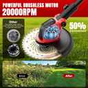 20000 RPM Electric Weed Eater Battery Powered,12″ Brushless Electric Weed Wacker Cordless Wheeled String Trimmer,4 in 1 Grass Trimmer/Brush Cutter/Grass Edger/Stringless Weed Trimmer 5 Blade,2 Battery