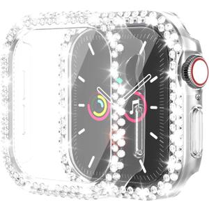 Bling Bumper Case for Apple Watch Series 10 46mm, Built-in Screen Protector [Touch Sensitive] Women Glitter Diamond Rhineston Cover for iWatch S10 46mm, Clear