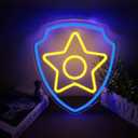 PAW Neon Dog Shield Neon Sign 13x14 Inch LED Light, Blue Frame with Yellow Star, Iconic Bedroom Decor, Gift for Children, USB Powered Wall Art for Bedroom, Playroom (Blue,XingXing Dunpai)