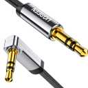UGREEN 3.5mm Audio Cable Stereo Aux Cord 90 Degree Right Angle, Compatible with Beats iPhone iPod iPad Tablets Speakers 24K Gold Plated Male to Male Black 10FT