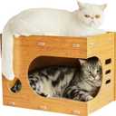 Cat Scratcher House,2 in 1 Cardboard Cat House Durable and Sturdy Cat Scratching Post Cat Scratching Board Cat Scratchers for Indoor Cats, Easy to Assemble,Maximum Load Capacity 66 lbs