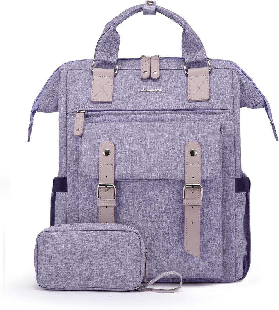 LOVEVOOK Laptop Backpack for Women, 15.6 Inch Teacher Nurse Bag Work Travel Computer Backpacks Purse, College Bookbag for School, Water Resistant Daypack, 15.6 inch (Purple-purple)