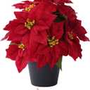 16 Artificial Poinsettias Flowers for Outdoors Red Faux Christmas Poinsettia Plant 11 Heads Winter Flowers for Front Porch Garden Yard Patio Decor