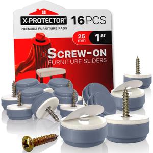 Chair Glides X-PROTECTOR  16 PCS 1" Furniture Glides  Screw-On Chair Sliders  Premium Chair Leg Floor Protectors  Slide Furniture Effortlessly on All Floor Types with Small Furniture Sliders!