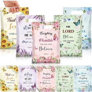 Pajean 100 Pcs Christian Gift Bags Mother's Day Floral Bible Verse Plastic Bags with Handles Religious Party Favor Pouch Inspirational Flower Candy Goodie Pouch for Women Wedding Church Gifts Supply