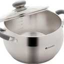 Daniks Modern 3 Quart Stainless Steel Stock Pot with Glass Lid, Tri-Ply Bottom for Even Heating, Induction Compatible, Dishwasher Safe, Heatproof Handles