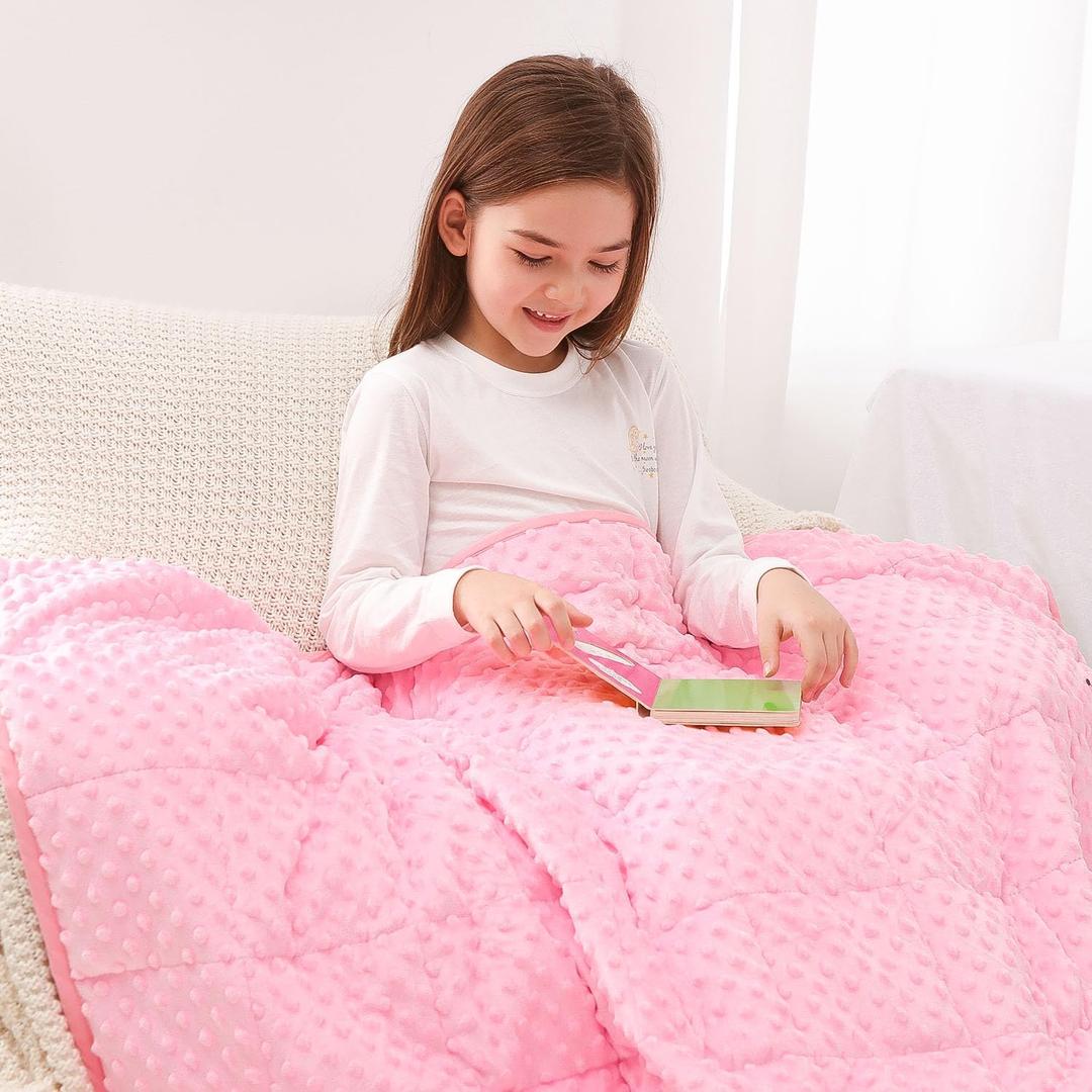 Kivik Weighted Blanket 5 lbs, Small Minky Dotted Blankets, Soft Heavy Blanket Throw, Machine Washable, 36 x 48 Inches Pink