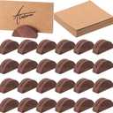 24 Pcs Wooden Table Number Stands Wedding Table Name Holder Semicircular Design Place Card Holders with 24 Pcs Tented Cards for Retail Shop Wedding Party Events Decoration(Brown)