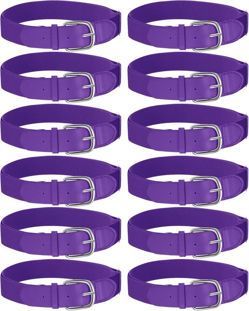 Hercicy 12 Pcs Baseball Belts Softball Belts Bulk for Adult and Youth Adjustable (Purple)