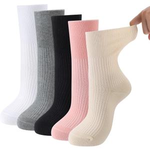 Twistover 5 Pairs Maternity Crew Socks Cotton Loose Fitting Labor Delivery Pregnancy Socks for Swollen Feet(Classic,Multicolor)