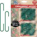 Iconikal 450-Count Green Ornament Hooks Heavy Duty 1.4 & 2.5-Inch Christmas Tree Hangers for Large and Small Decorations Blends with Tree Bulk Pack