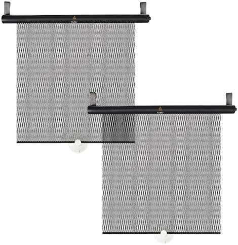EcoNour Car Window Shades for Baby (2 Pack) | Retractable Shade for Car Side Window | Window Sun Shades with Suction Cups | Large Clips for Durability | Baby Travel Accessories (14" x 18")
