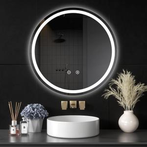 LED Bathroom Mirror with Lights, 36" Round Mirror for Bathroom,Wall Mounted Makeup Mirror, Dimmable, Anti-Fog, Shatter-Proof Tempered Glass, 3-Color Light, Memory Function, UL Listed
