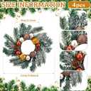 Brown 4 Pcs 9" Mini Christmas Wreaths for Kitchen Cabinet Small Christmas Table Centerpieces Mini Candle Ring Hanging Garland Wreaths for Xmas Front Door Kitchen Cabinet Window Table Decor