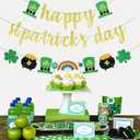 3 x Pre-Strung Happy St Patricks Day Banner,Glitter Happy St Patricks Day Banner Sign with Irish Shamrock&Pot of Gold&Rainbow&Irish Hat Garland for Home Indoor Fireplace Mantle Photo Props Backdrop Decor