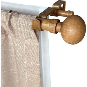 Adjustable 72-144 Inch Faux Wood Double Curtain Rods for 68-140 Inches Large Windows, 1 Inch Diameter Heavy Duty Drapery Rod with Wood Grain Round Finials, Decorative Window Curtain Rod for Cafe