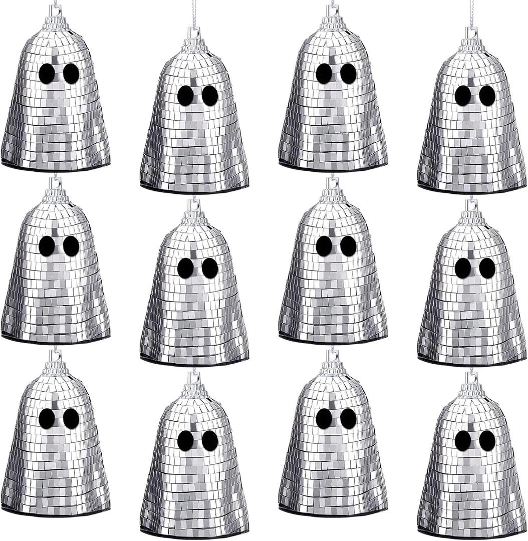 12 Pcs Halloween Disco Ghosts Decor Halloween Ornament Silver Mirror Disco Skeleton Tabletop Centerpiece for Holiday Cosplay Home Props Gift Party Decorations (Sliver)