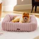 Bedsure ComfyFleece Cute Dog Bed for Small Medium Dogs - Washable Furry Puppy Beds, Rectangle Orthopedic Corduroy Fleece Pet Beds with Removable Zipper Cover, 25x21x7inches, Blush Pink