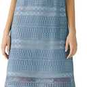Women's Short-Sleeved Mid-Length Dress, Openwork Design Casual Elegant Dress for Women with Lace Trim Summer (Blue) XL