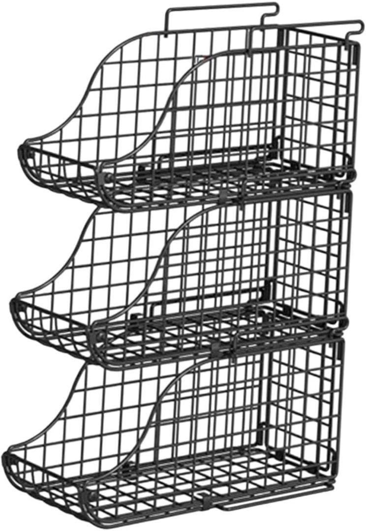 3X Can Organizer Can Dispenser Stackable Basket Foldable with Handles Storage Rack Holder for Fridge Countertop Cabinet Black