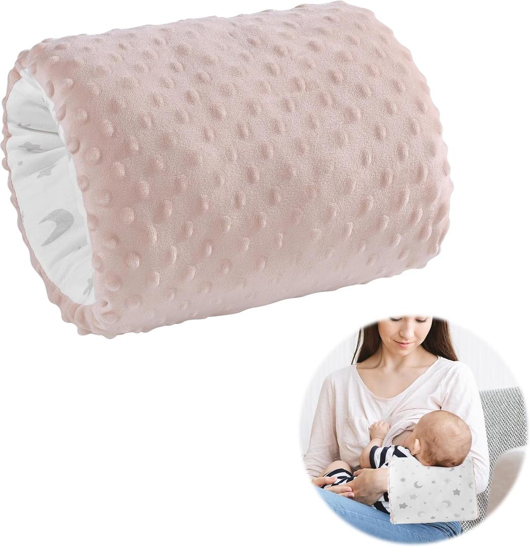 ROYALAY Arm Pillow for Feeding Baby, Soft Cotton Bottle Breast Feeding Pillows for Babies, Double-Sided Headrest for Newborn, Pink