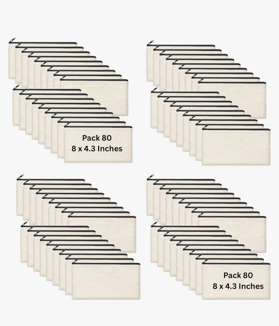 Blank Canvas Bag Zipper Pouch Makeup Bags Bulk - Multi-Purpose Canvas Pencil Pouch with Sturdy Zipper, Cosmetic Bag Travel Toiletry Bag for DIY Craft Projects (80, Beige, 8.3x4.7)