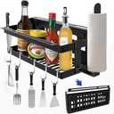 Foldable Griddle Caddy for 17"/22"/28"/36"Blackstone Griddles/Weber Grill/Prep Cart,Space Saving BBQ Grill Accessories Storage Box,Blackstone griddle accessories with Paper Towel Holder & Knife Rack