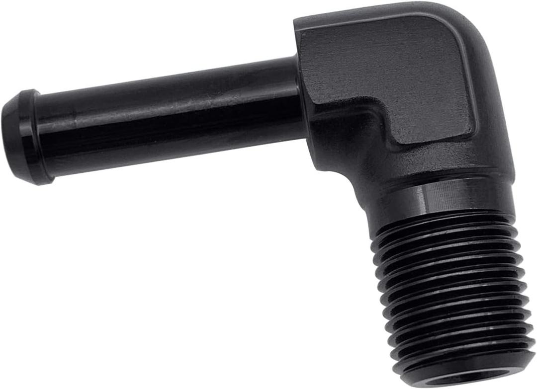 Aluminum 90 Degree 1/2 NPT Male to 3/8"(9.5mm) Hose Barb Push On Fitting Adapter, Black