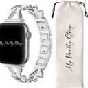 My Pretty Strap - Compatible Apple Watch Band Strap, Stainless Steel Fashion iWatch Replacement Strap- Easy Resizing, No Tool Needed, Fits Most Wrists- Series 1-11, SE and Ultra (44MM / 45MM / 46MM / 49MM / (Series 1-3 - 42MM), Ariel Silver)