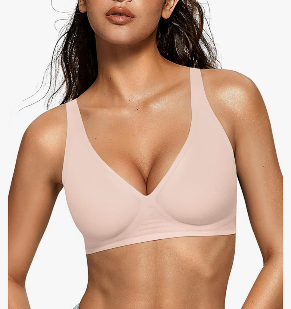 OEAK Womens Deep V Bras Wireless Comfortable Bra Supportive No Underwire Bras Tshirt Push Up Bralettes Plunge Seamless Bra ,Size S