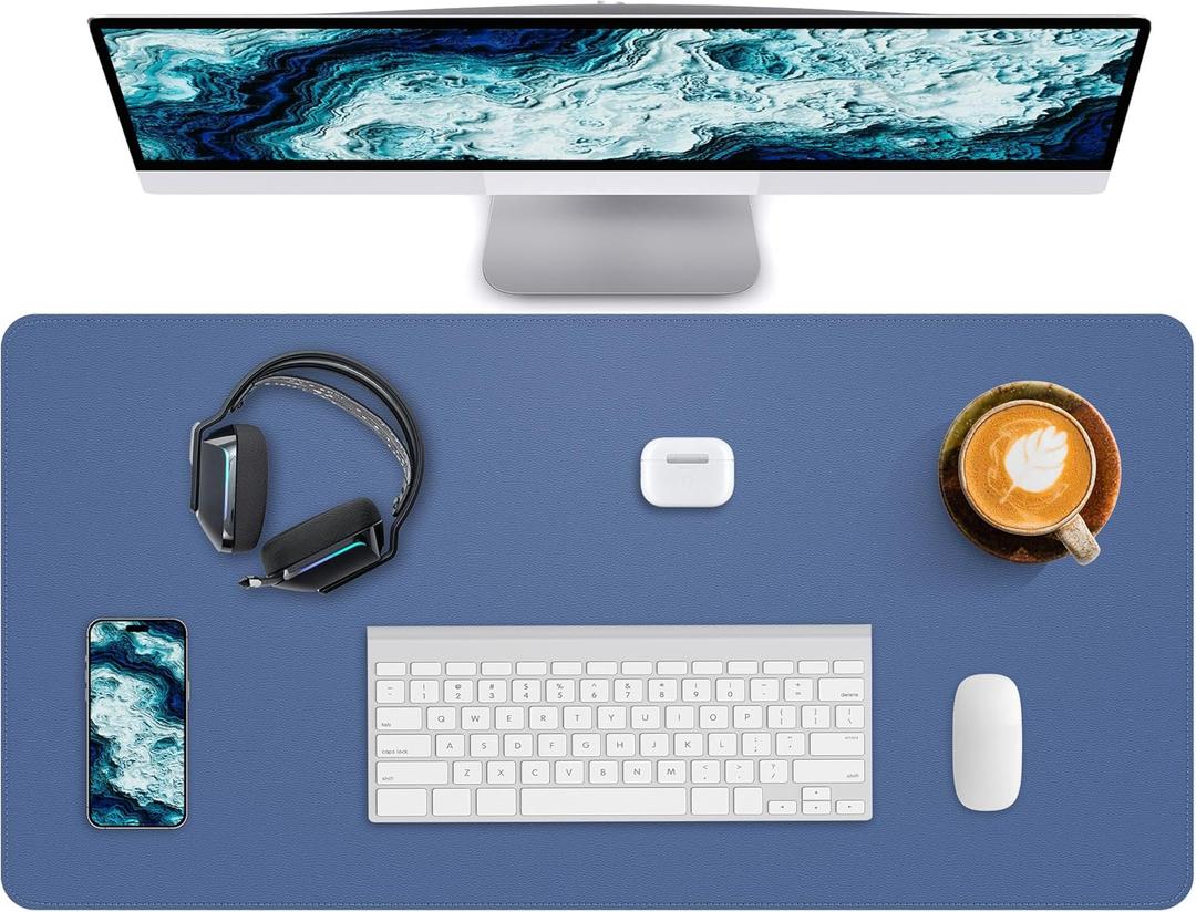 Desk Pad Mat - Leather Desk Pad Protector for Office and Home - Desk Organization and Accessories - Ideal for Large Mouse Pad and Desk Mats on Top of Desks(Grey Blue,31.5" x 15.7") (32" x 16")