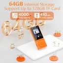 64GB MP3 Player with Bluetooth 5.3, Color Screen 2.4", Music Player with HiFi Sound, MP3 Players Built in HD Speaker Voice Recorder E-Book, Expanded Up to 128GB, Earphone Included, for Sports Runner