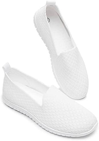 BABUDOG Women's Mesh Flats Shoes Breathable Slip on Shoes Casual Black and White Flats Comfortable Walking Shoes, Size 12
