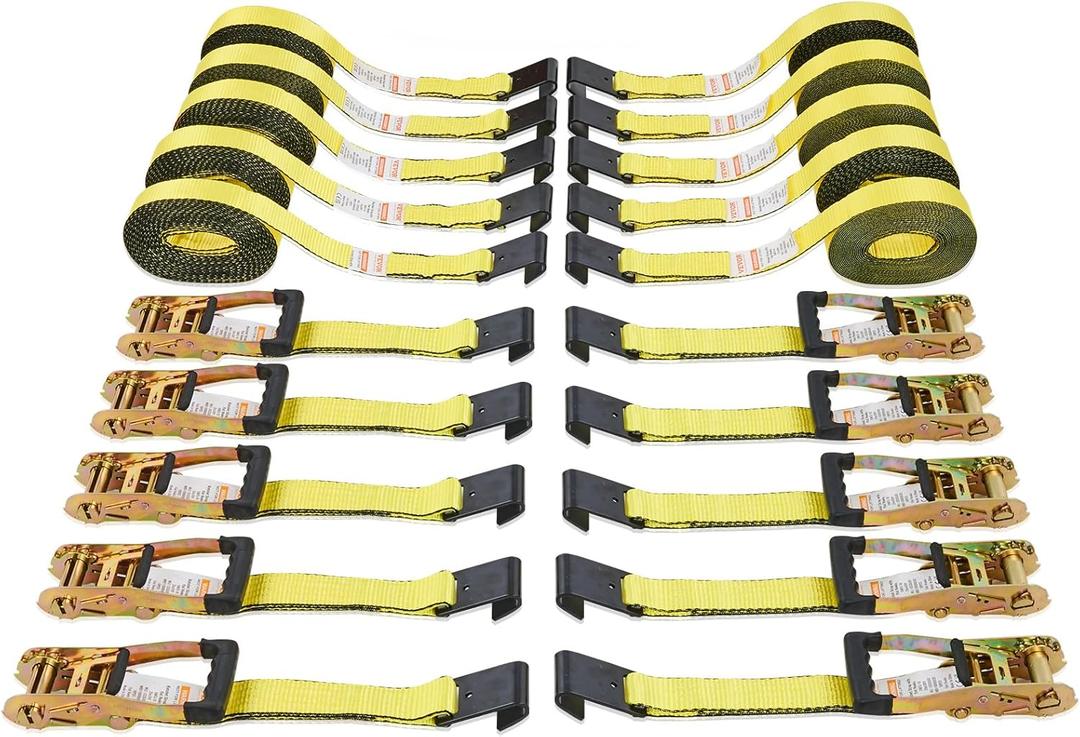 VEVOR Flat Hook Ratchet Straps (10PK), 10,000 lb Break Strength, 2" x 30' Heavy Duty Tie Down Straps, Track Spring Fittings, 3,333 Pound Working Load, for for Flatbed, Truck, Trailers Pickup