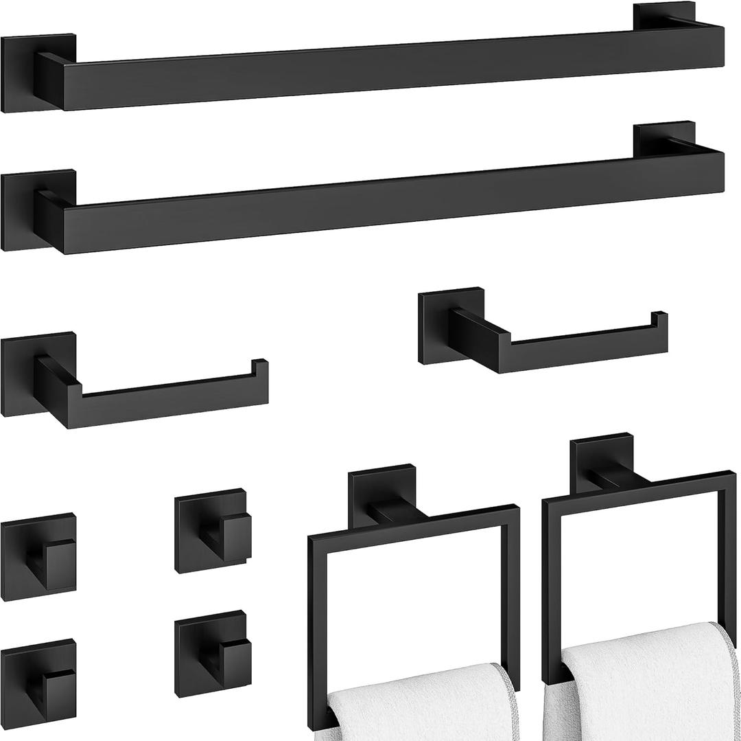 Hawkrown 10-Piece Bathroom Hardware Accessories Set, 16 Inch SUS304 Stainless Steel Towel Bar Set, Wall Mounted Bathroom Towel Holders, Towel Hooks with Toilet Paper Holder