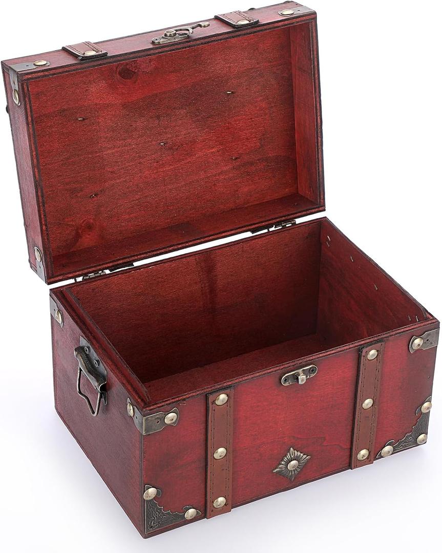 ELLDOO Vintage Treasure Chest, Pirate Keepsakes Box for Gifts, Wooden Storage Box Decorative for Jewelry Pearl Trinkets, Medium