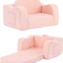 Tiita Kids Chair Couch, Folding Toddler Comfy Sofa Chairs, 2-in-1 Kids Plush Sofas Fold Out, Baby Armrest Chair Sofa to Lounger, Convertible Play Sofas to Bed for Girl or Boy, Pink