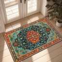 WILLSUN Washable Area Rugs, 2x3 Non-Slip Boho Small Area Rugs for Entryway, Kitchen, Bathroom, Machine Washable Vintage Rug, Indoor Floral Print Carpet for Home Decor, Kid & Pet Friendly Mat