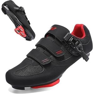 Women & Men Cycling Shoes Compatible with Peloton Bike Indoor Road Riding Biking Bike Shoes with Delta Cleats Included (9.5 Women/7.5 Men, 6302-black&red)