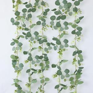 4  Packs 340" Artificial Vines Eucalyptus Garland Fake Vine with Silk Leaves Green Garland Faux Hanging Plants Greenery Decoration for Room Table Centerpieces Wedding Decor (Eucalyptus)