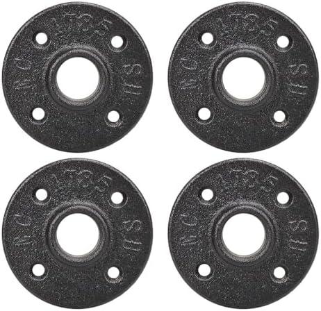 NearMoon Industrial Pipe Floor Flange, Heavy Duty Malleable Iron Pipe Fittings, Black Wall Mounted Vintage DIY Threaded Flange(4 Pack, DN20-3/4 Inch)