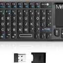 K808 Ultra-Thin Mini Keyboard with Touchpad, Bluetooth &2.4G Dual Mode & Backlit, USB-C Rechargeable, Compatible with iPad, Mac, Windows, Android - Portable for Travel, Office, Home - Black