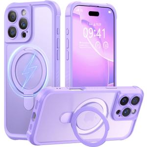 MOCCA Design for iPhone 16 Pro Max Case with Magnetic Invisible Stand [Full Camera Protection] [Compatible with Magsafe] Military Drop Shockproof Translucent Matte Phone Case Cover 6.9",Light Purple