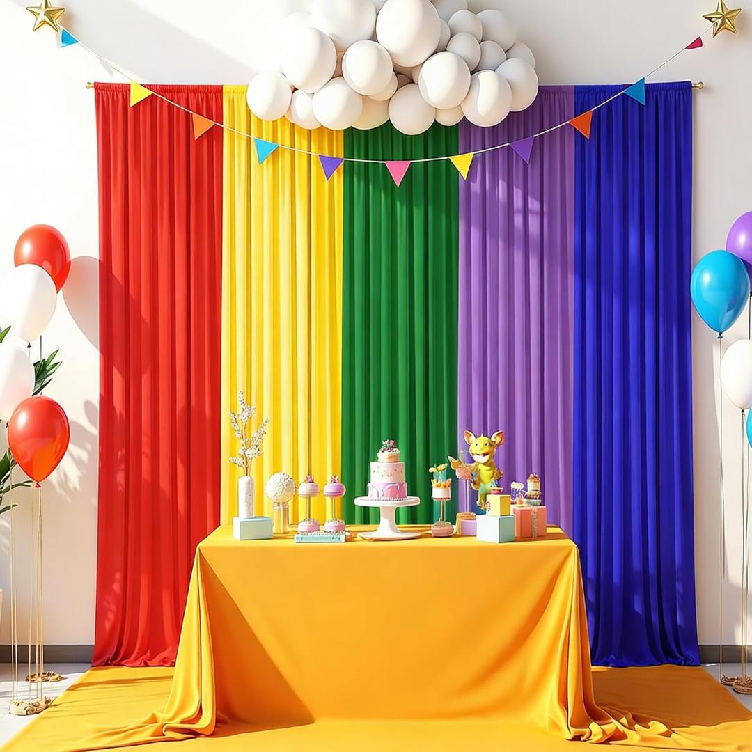 10x7FT Rainbow Backdrop Curtains - 5 Panels Colorful Curtain Backdrop for Party Decorations, Wrinkle-Resistant Cloth Backdrop for Birthday, Baby Shower, Wedding, Photography Background