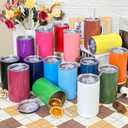 YOUKE OLA 16 Pack Stainless Steel Skinny Tumblers 12oz - Bulk Straight Double Wall Vacuum Insulated Tumbler with Lid and Straw for Travel, DIY, 16 Colors