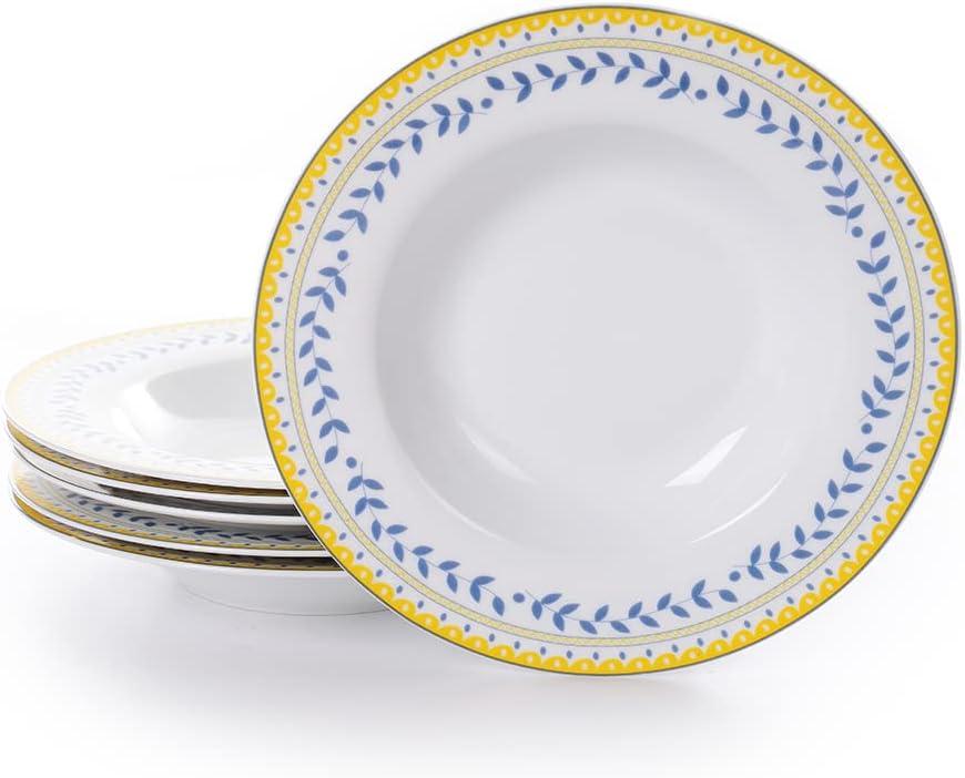 Braque Ceramic Pasta Plates 10oz, 8.5 in, Set of 6 Serving, Salad, Dinner Plate Microwave, Oven & Dishwasher Safe, Scratch Resistant, NoSpilling Design Dinnerware Kitchen Porcelain DishOlive Vine