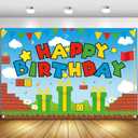 Red Green Theme Happy Birthday Photography Backdrop, 5x3ft Video Game Background Photo Booth Banner Props for Kids Girls Boys Birthday Baby Shower Holiday Party Decorations Supplies